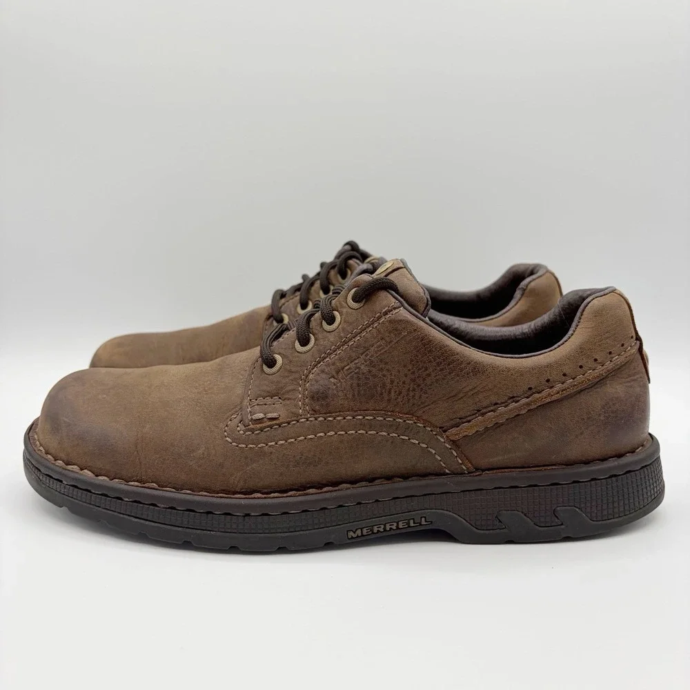 Merrell World Rambler Men 10 US Comfort Leather Walking Shoes Sneakers Brown